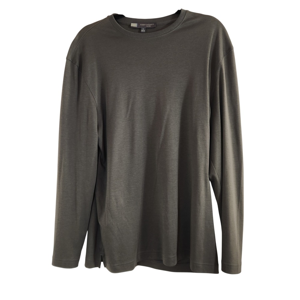 Robert Barakett Mens Pima Cotton Long Sleeve Crew Neck T-Shirt Olive Green Small